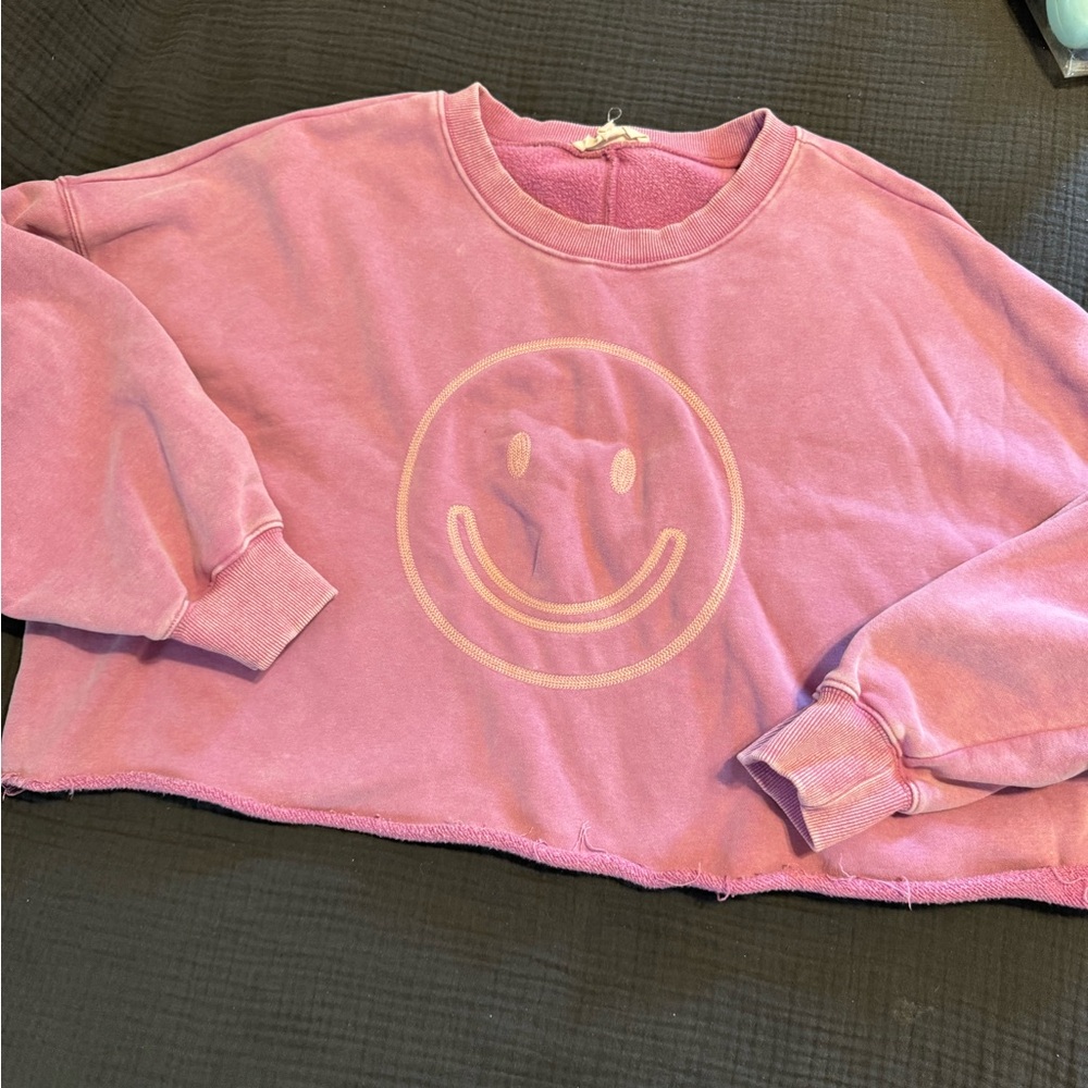 Fantastic Fawn Pink Smiley Face Sweatshirt